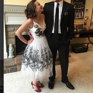 Vintage Tea Length Black and White Prom Dress